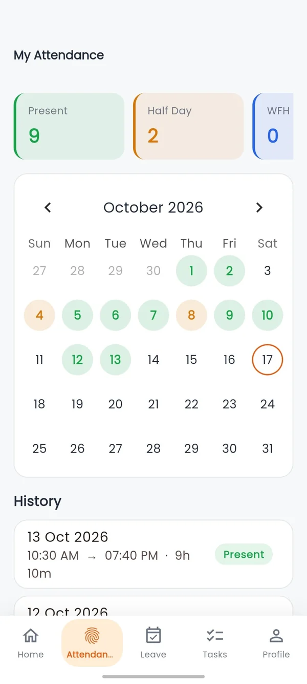 My attendance calendar