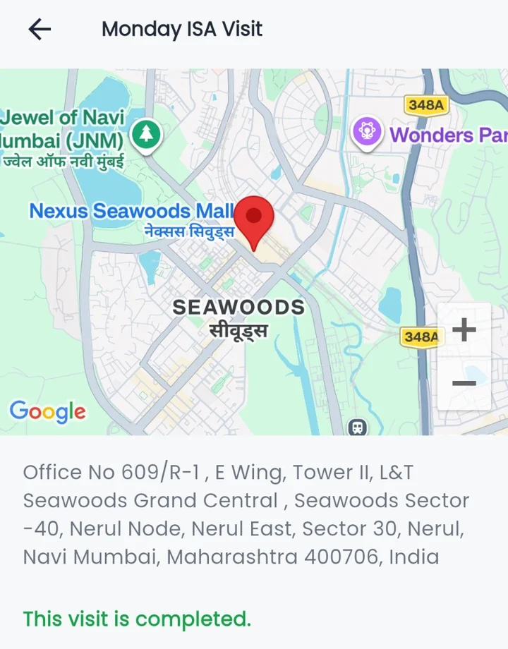Field visit location on the map
