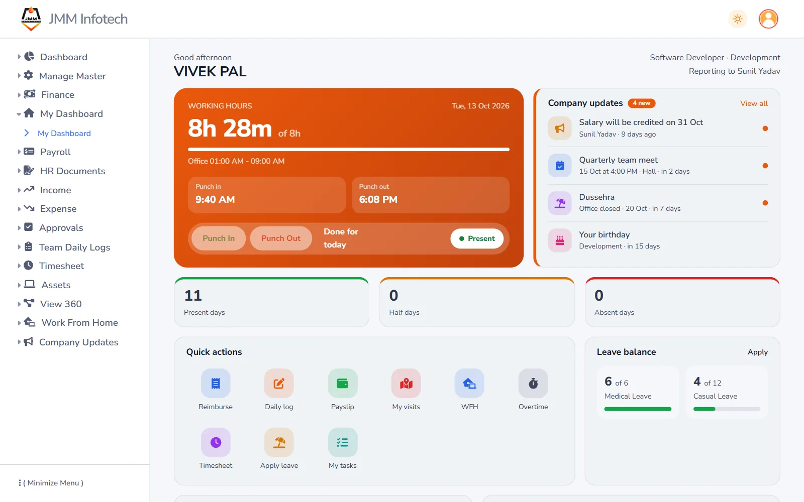 Employee self-service dashboard